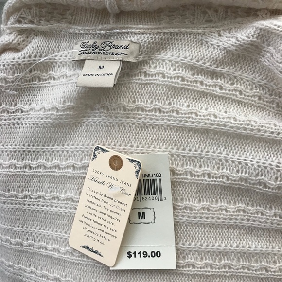 Lucky Brand cream Cardigan knit boho sweater sz M - Picture 4 of 7